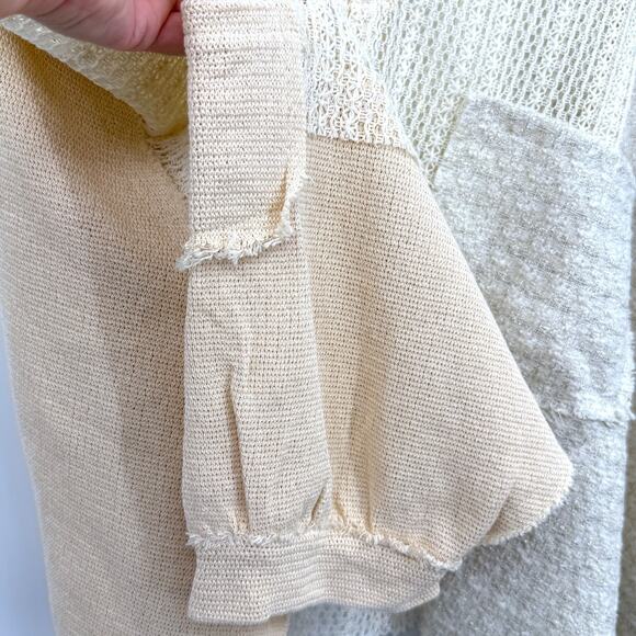 POL Mixed Open Weave Cropped Henley Women's M Wool Blend Metallic Patchwork Boho - Picture 7 of 10